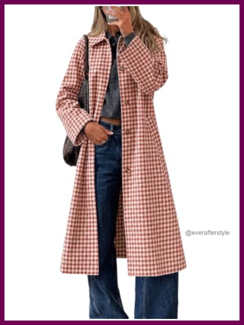 Cicy Bell Plaid Trench Coat Lapel Single Breasted Long Jacket